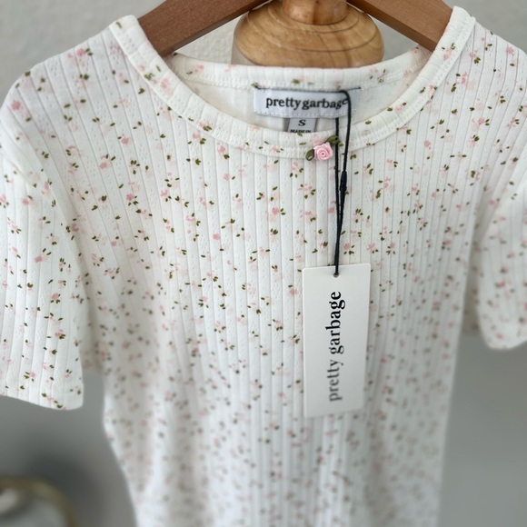 Pretty Garbage Floral Ribbed White Tee - Picture 2 of 6